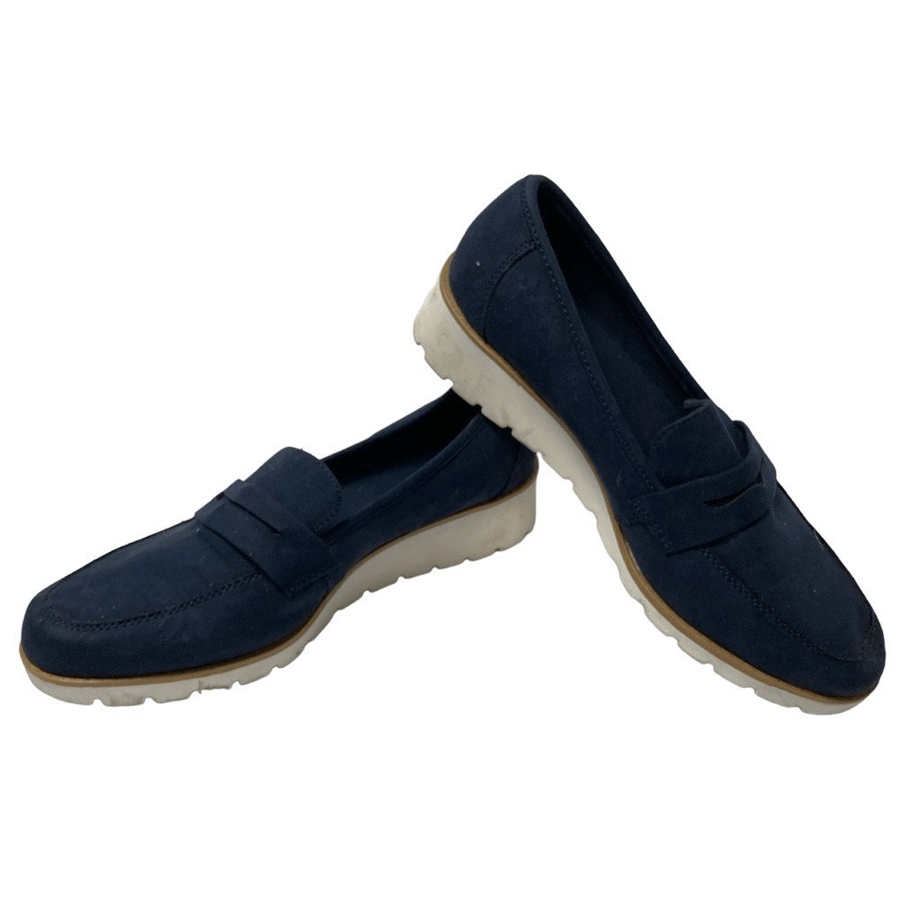 St Johns Bay Barrow Bright Navy Wedge Penny Loafer Slip On Shoes Sz 9
